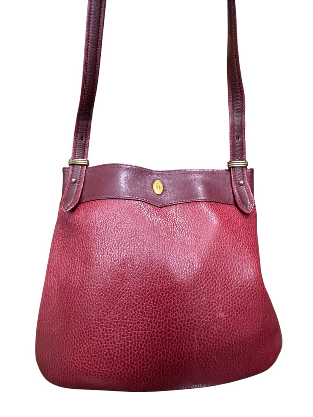 Vintage Must de Cartier Bordeaux Leather Shoulder Bag Double C